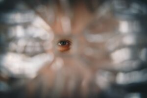 Close-up of a human eye with blurred background